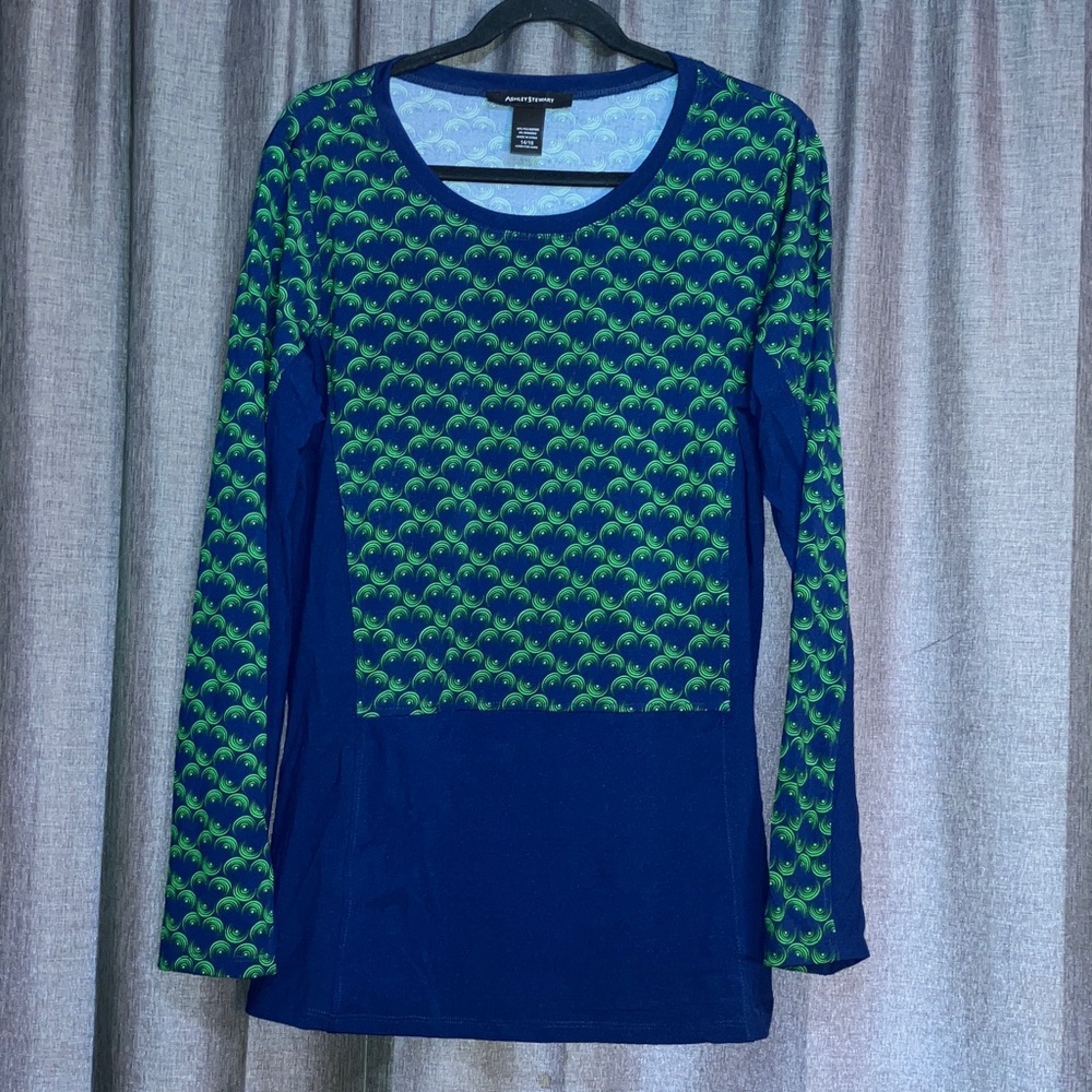 Ashley Stewart Blue and Green Patterned Blouse